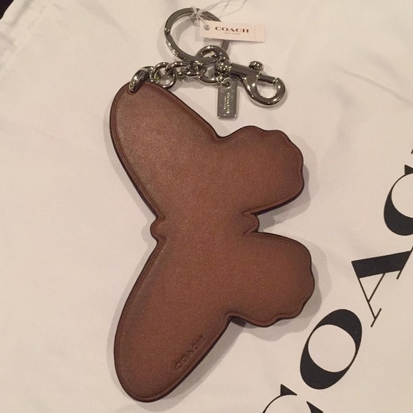 ✨NEW✨COACH Large Studded Leather Butterfly Bag Charm - Brown Saddle/Silver - Picture 8 of 14